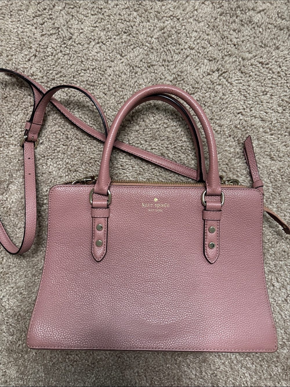 kate spade Dusty Rose Pebbled Leather Satchel with Detachable Strap